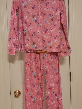 Disney Pink Floral Crown Print Girls Pajama Set